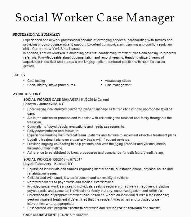 Sample Resume for Case Manager social Work social Worker Case Manager Resume Example Continuus