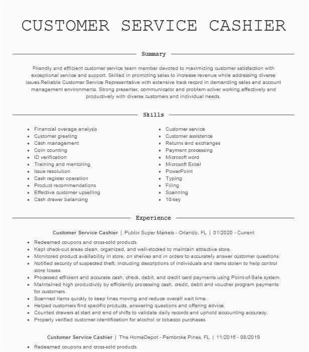 Sample Resume for Cashier and Customer Service Cashier Customer Service Resume Example Popeyes Chicken