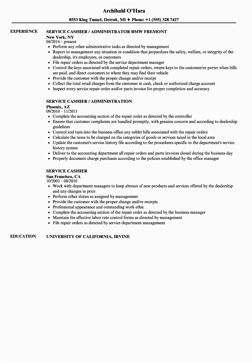 Sample Resume for Cashier and Customer Service Cashier Customer Service Resume
