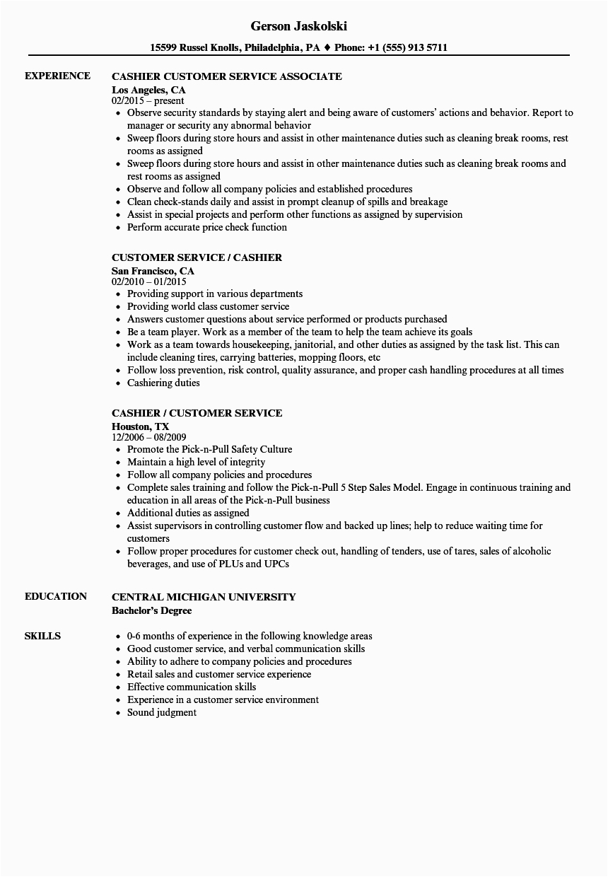 Sample Resume for Cashier and Customer Service Cashier Customer Service Resume