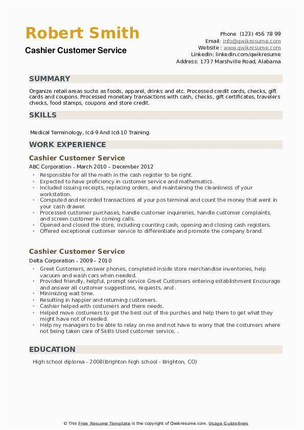 Sample Resume for Cashier and Customer Service Cashier Customer Service Resume Samples