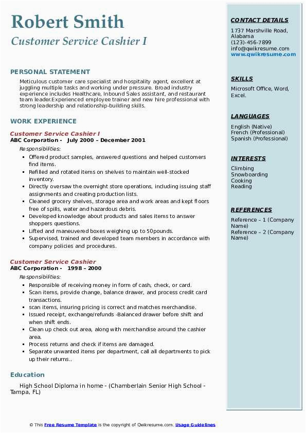 Sample Resume for Cashier and Customer Service Customer Service Cashier Resume Samples