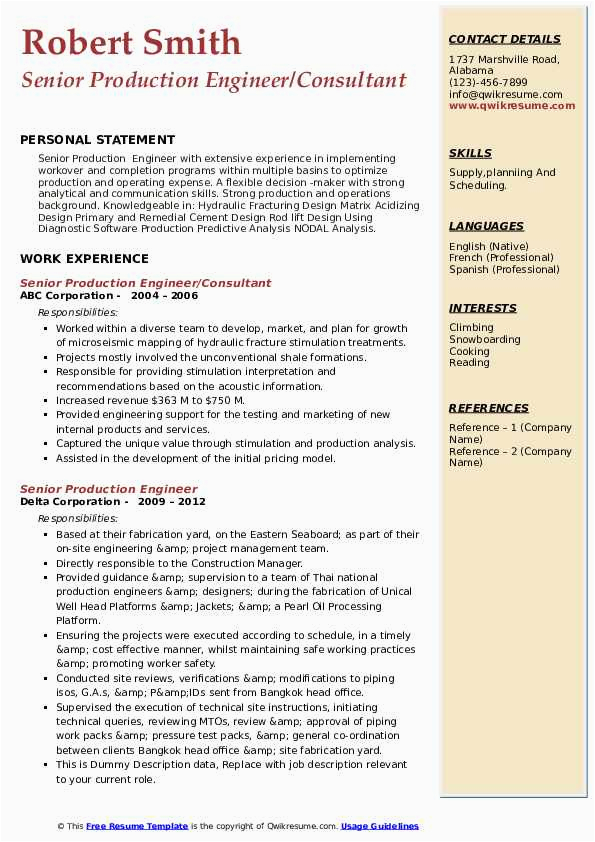 Sample Resume for Experienced Production Engineer Pdf Senior Production Engineer Resume Samples
