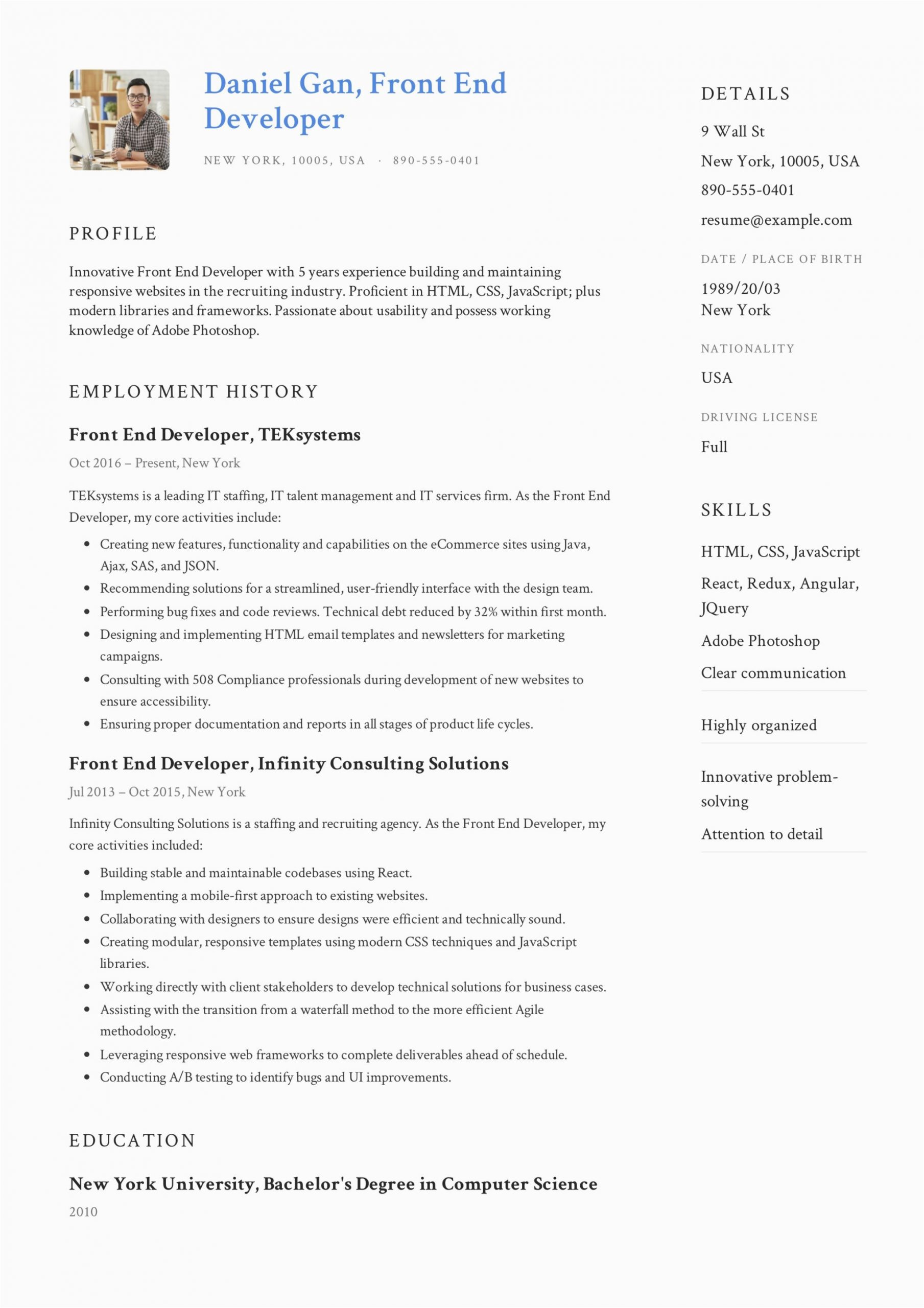 Sample Resume for Front End Developer Front End Developer Resume Guide & Sample – Resumeviking