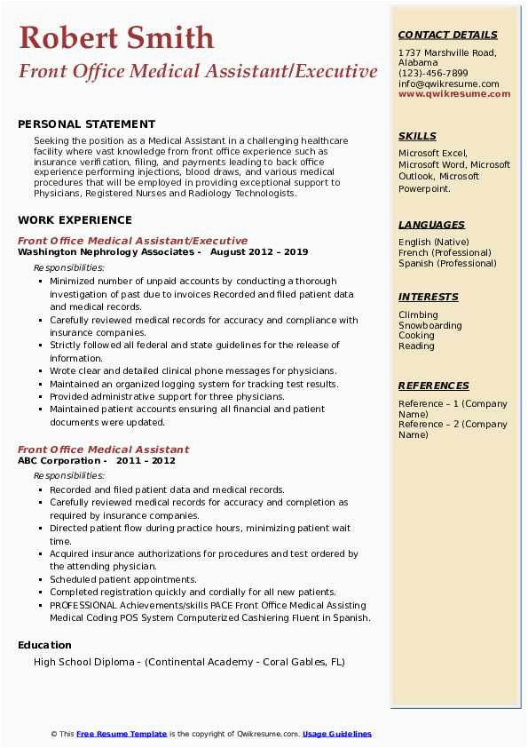 Sample Resume for Front Office Medical assistant Front Fice Medical assistant Resume Samples