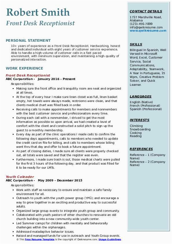 Sample Resume for Front Office Receptionist Front Desk Receptionist Resume Samples