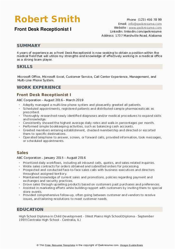 Sample Resume for Front Office Receptionist Front Desk Receptionist Resume Samples