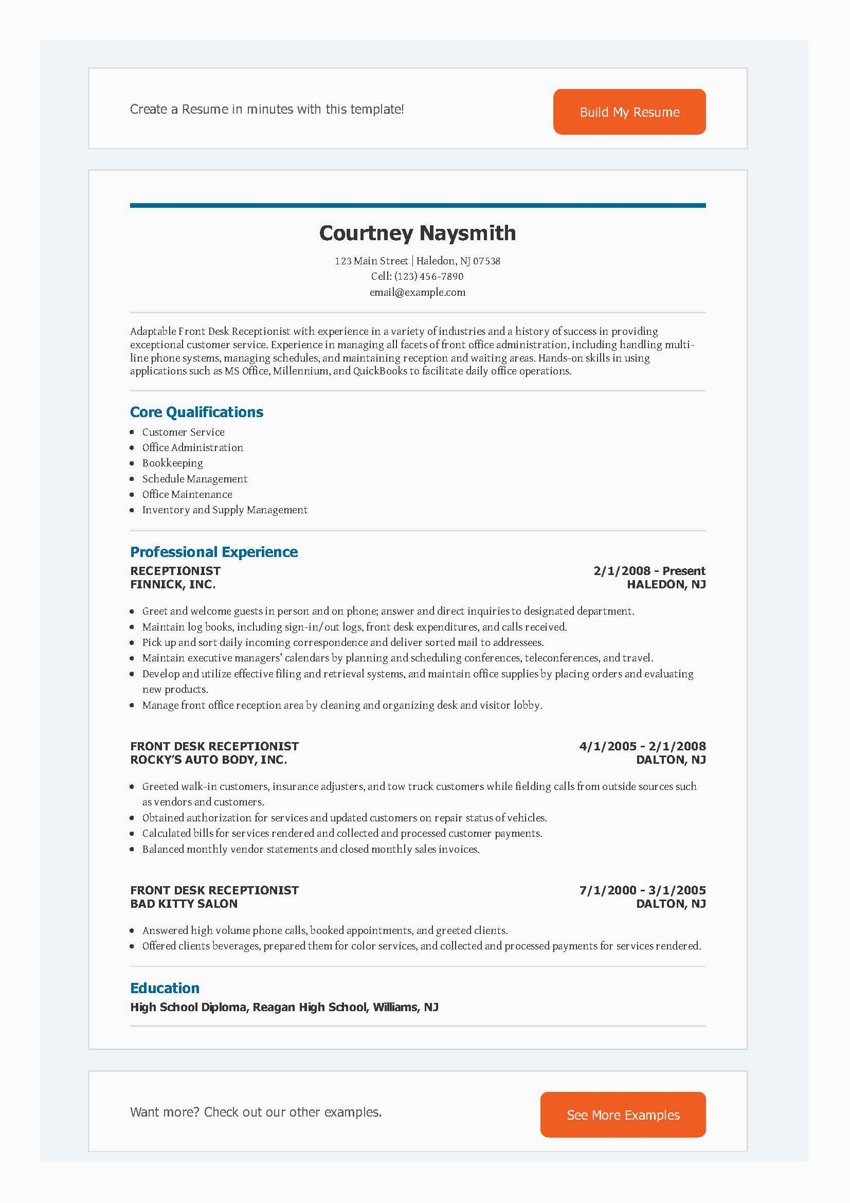 Sample Resume for Front Office Receptionist Front Fice Receptionist Resume Pdf format