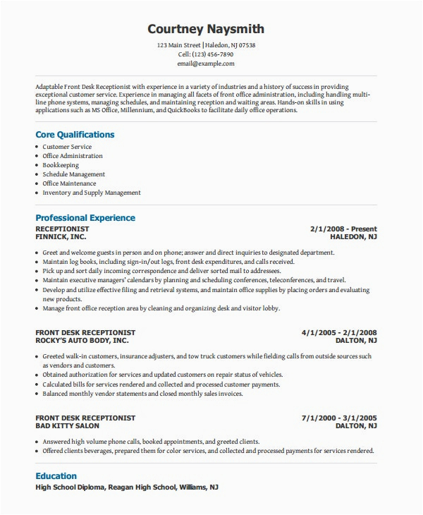 Sample Resume for Front Office Receptionist Receptionist Resume Template 8 Free Word Pdf Document