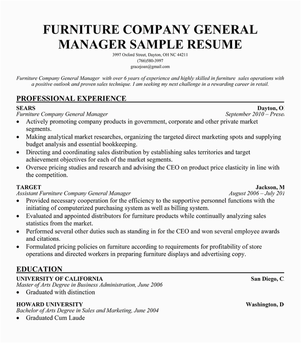 Sample Resume for Furniture Sales Position Furniture Sales Consultant Resume Sample Webpresentation
