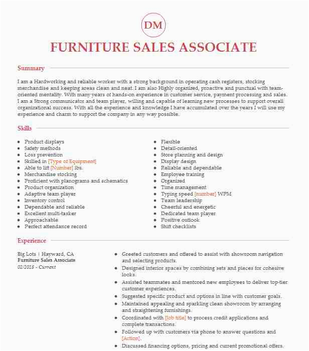 Sample Resume for Furniture Sales Position Furniture Sales Resume Example Nebraska Furniture Mart