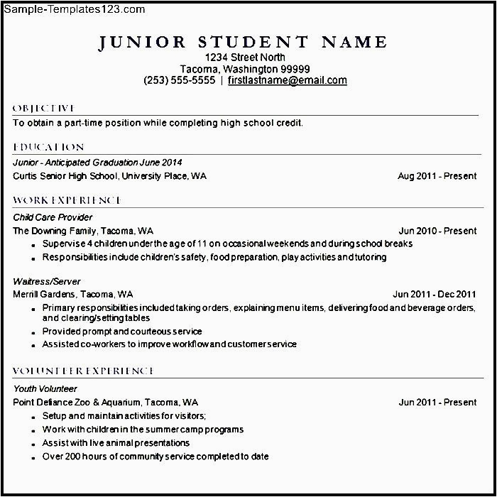 Sample Resume for High School Student for College College Resume Template for High School Students Sample