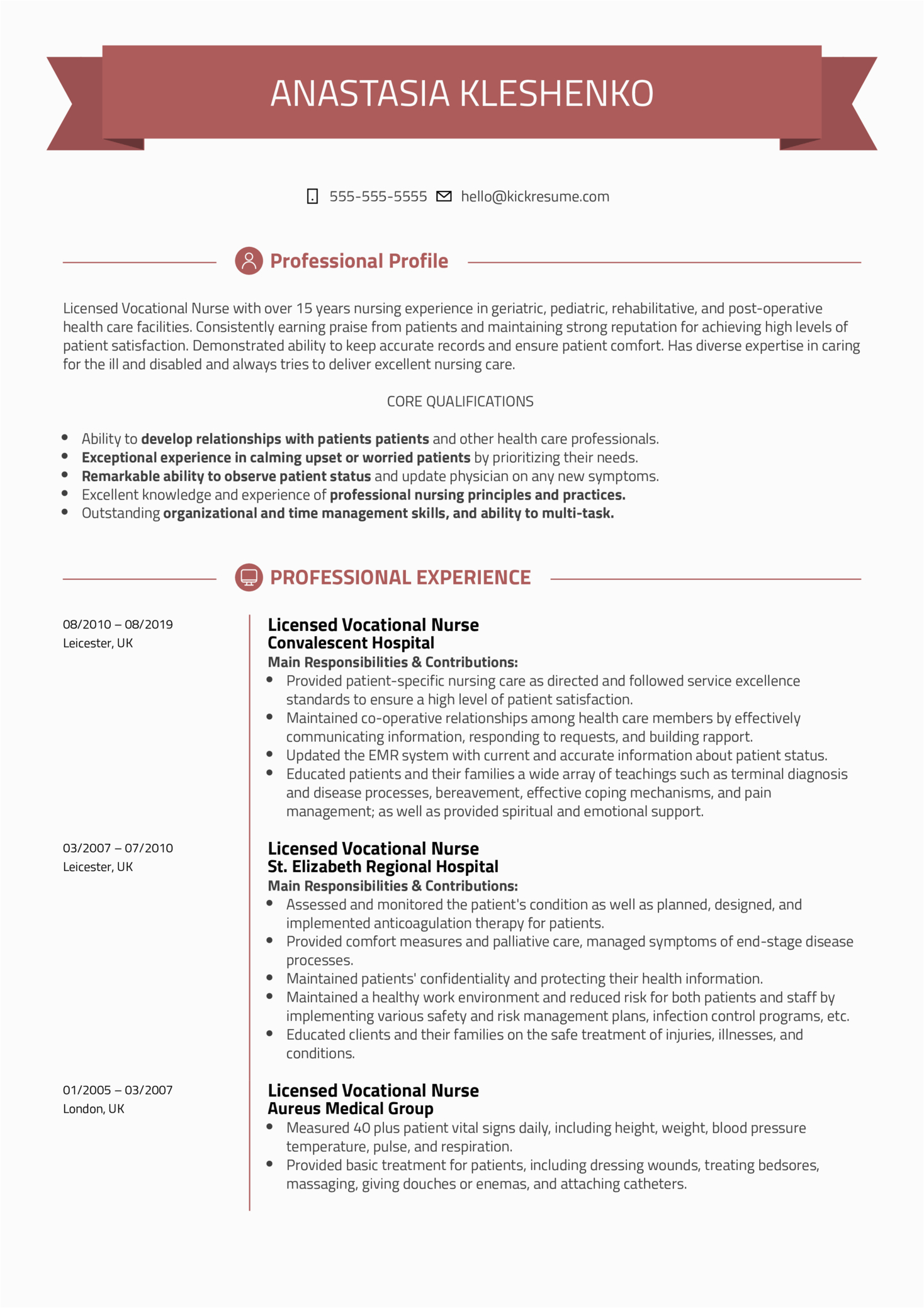 Sample Resume for Licensed Vocational Nurse Licensed Vocational Nurse Resume Template
