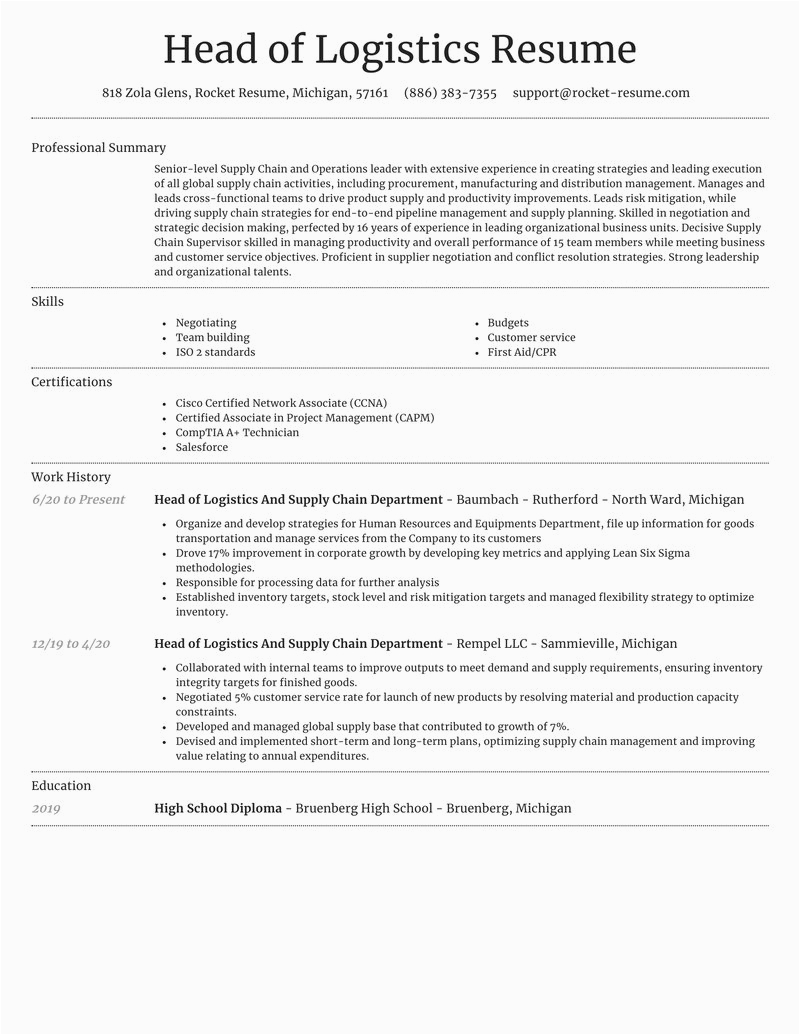 Sample Resume for Logistics and Supply Chain Management Head Of Logistics and Supply Chain Department Resumes