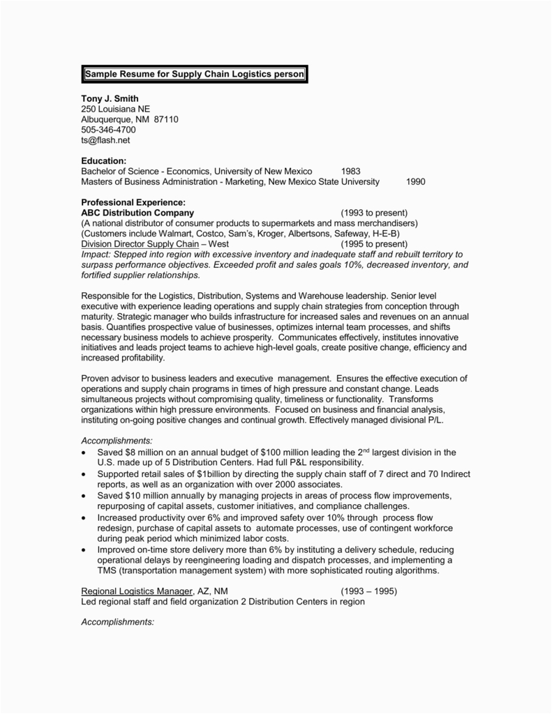 Sample Resume for Logistics and Supply Chain Management Sample Resume for Supply Chain Logistics Person