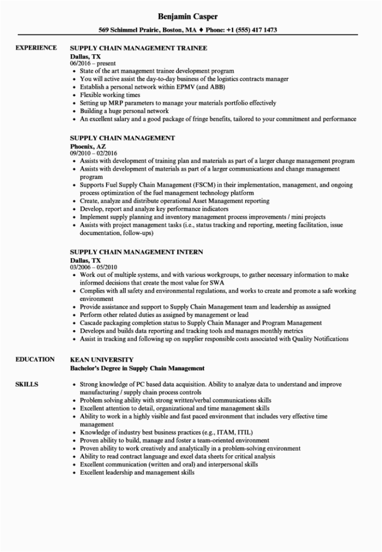 Sample Resume for Logistics and Supply Chain Management Supply Chain Management Resume Sample