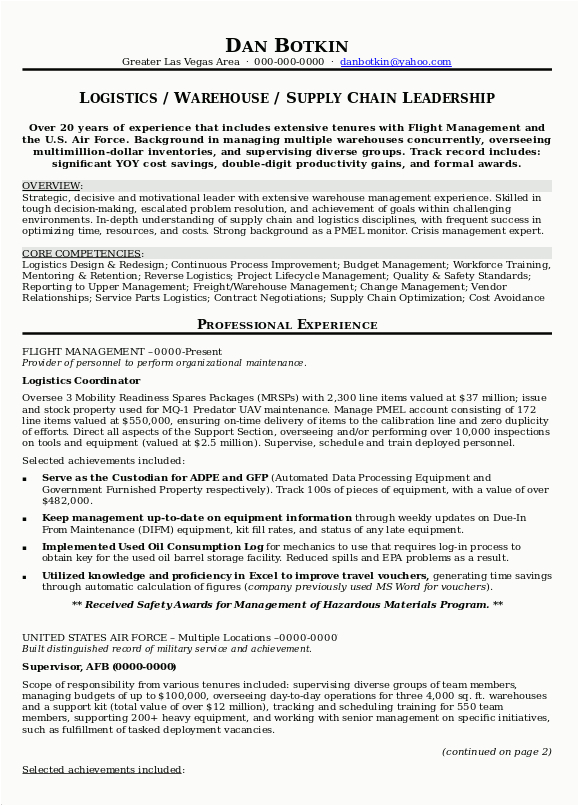 Sample Resume for Logistics and Supply Chain Management Supply Chain Resume