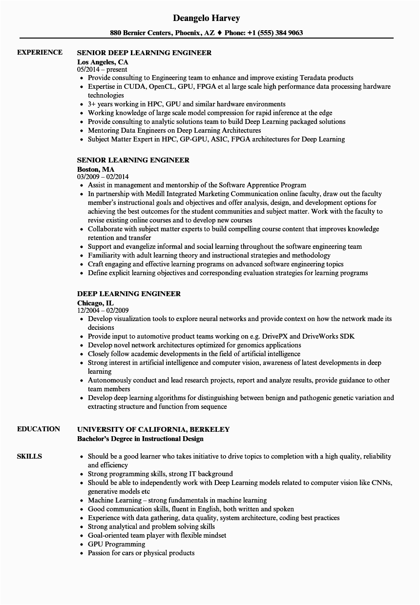 Sample Resume for Machine Learning Engineer Learning Engineer Resume Samples