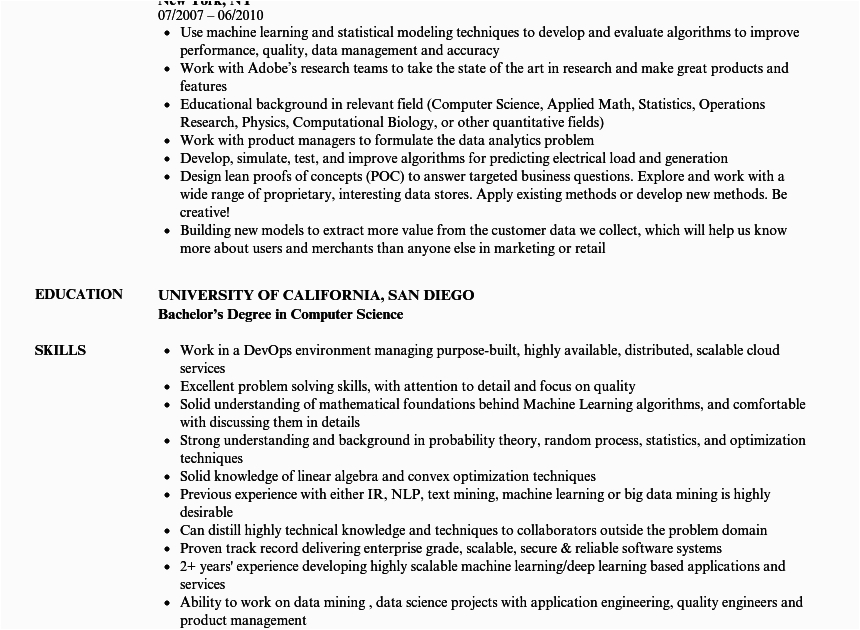 Sample Resume for Machine Learning Engineer Machine Learning Engineer Resume Sample Quantum Puting