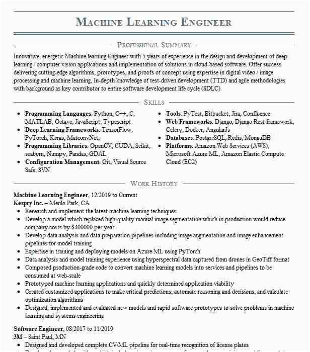 Sample Resume for Machine Learning Engineer Machine Learning Engineer Student Resume Example Udacity