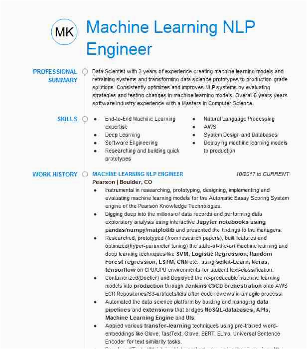 Sample Resume for Machine Learning Engineer Principal Machine Learning Engineer Staff Data Scientist