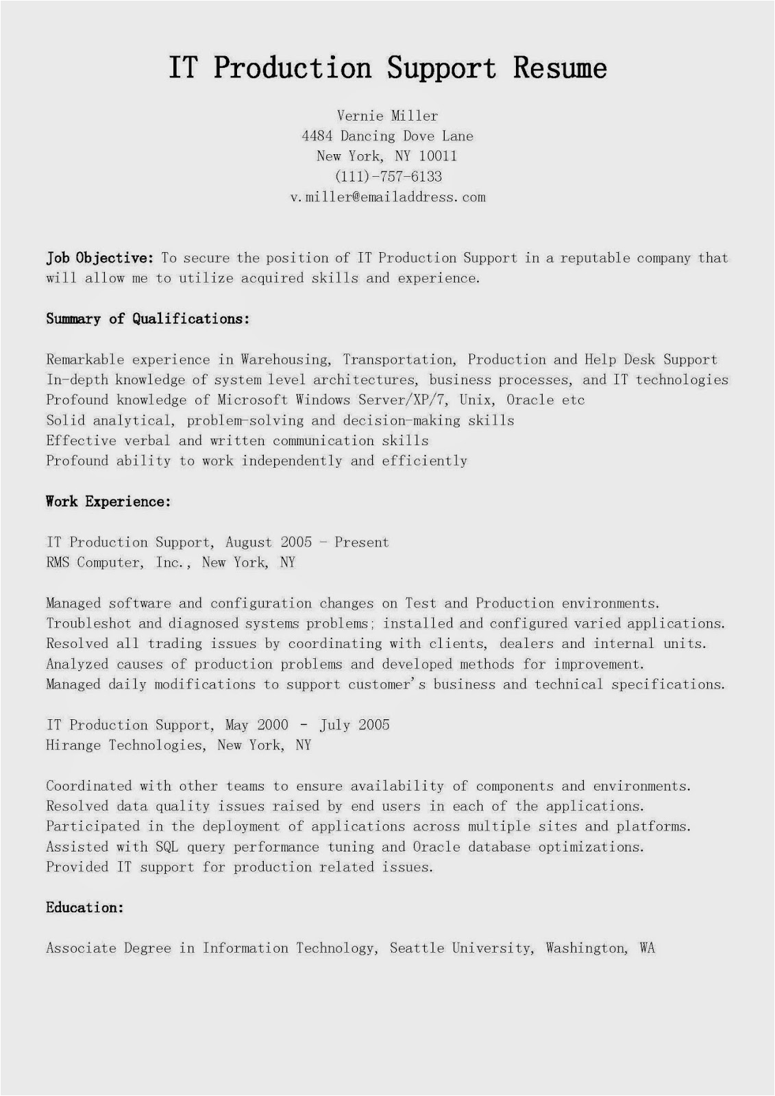 Sample Resume for Mainframe Production Support Resume Samples It Production Support Resume Sample