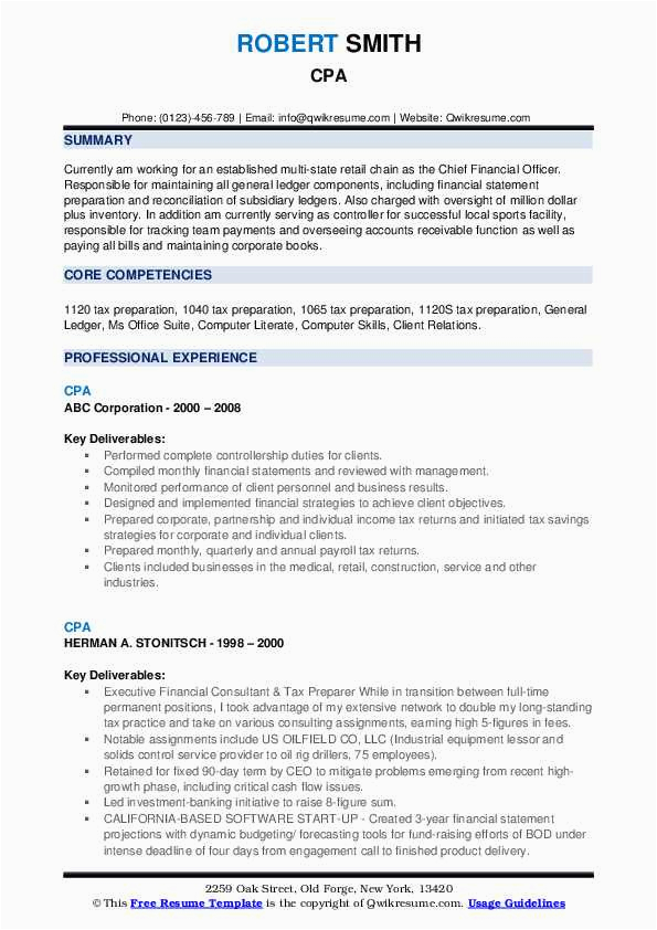 Sample Resume for Newly Passed Cpa Cpa Resume Samples