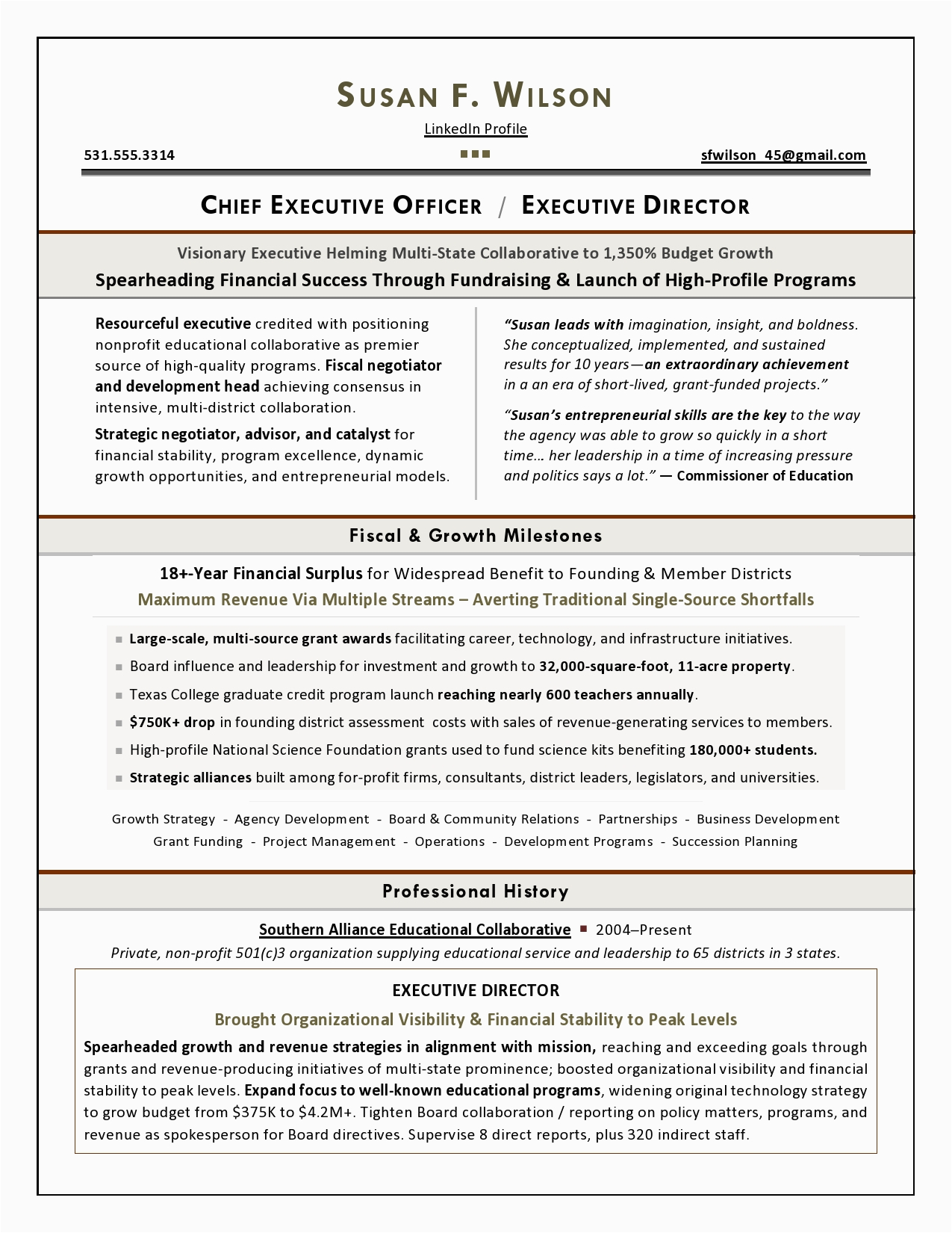Sample Resume for Nonprofit Board Position Nonprofit Executive Resume
