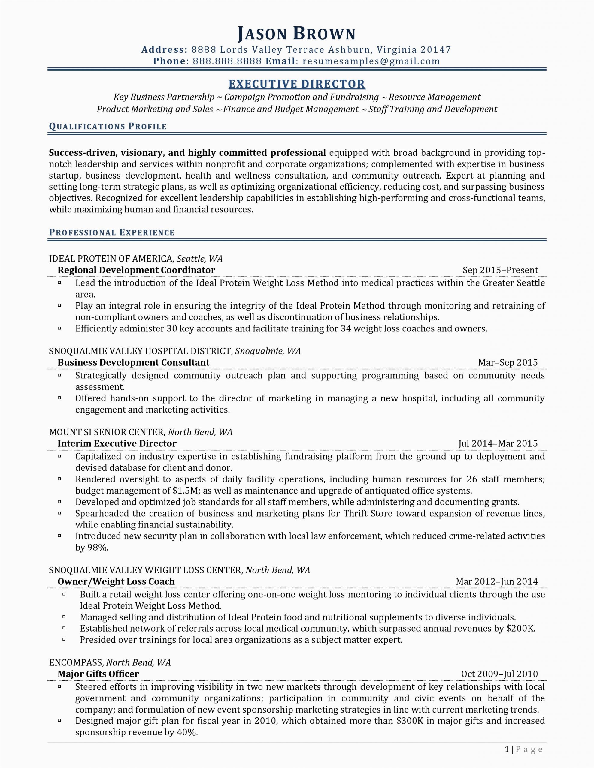 Sample Resume for Nonprofit Executive Director Executive Director Resume Examples