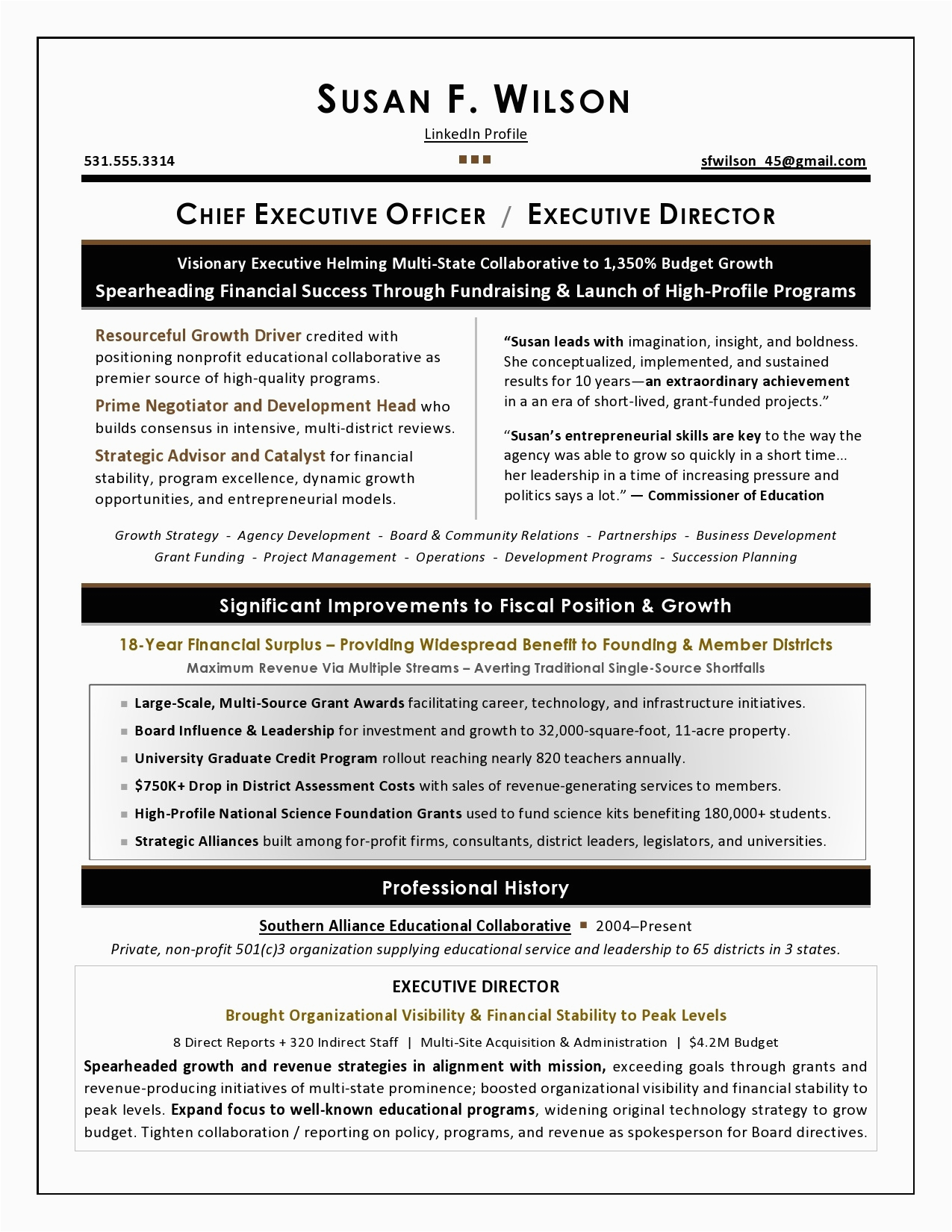 Sample Resume for Nonprofit Executive Director Executive Resume Samples