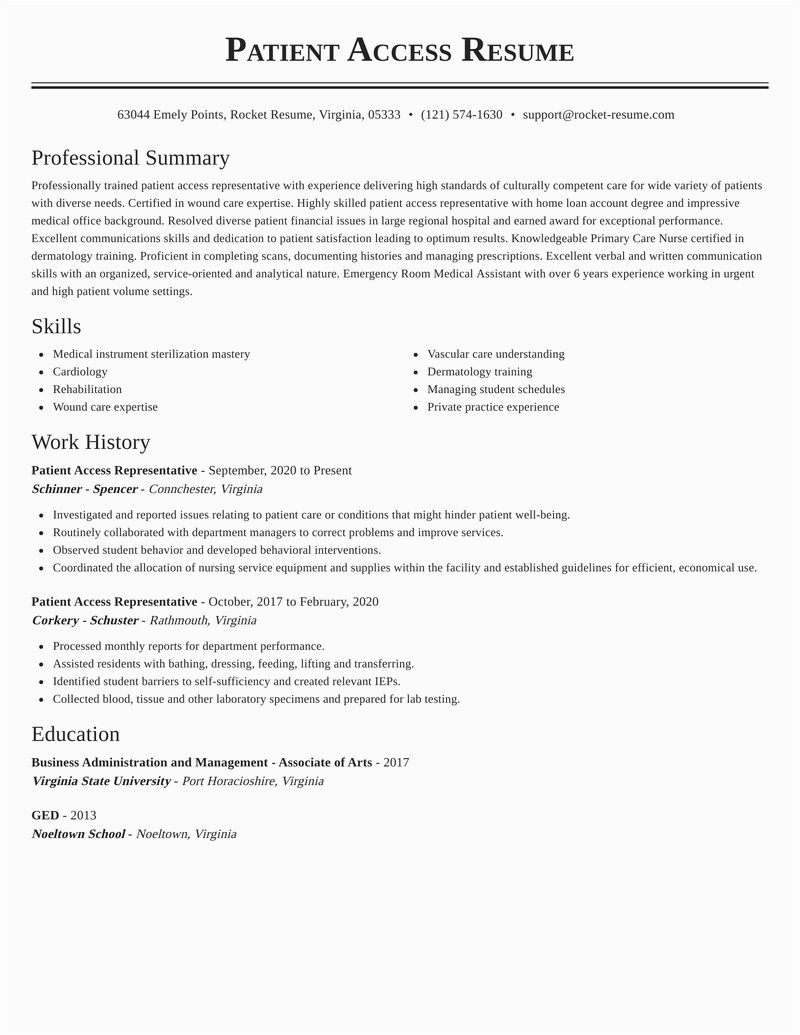 Sample Resume for Patient Access Representative Patient Access Representative Resumes