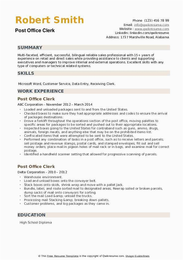 Sample Resume for Post Office Job Post Fice Clerk Resume Samples