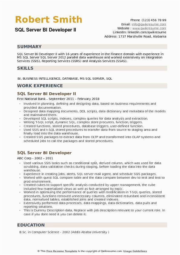 Sample Resume for Power Bi Developer Power Bi Developer Resume February 2021