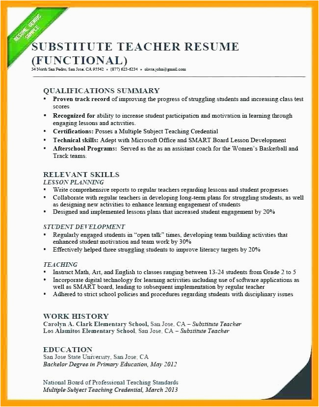 Sample Resume for Pre Primary School Teacher 11 12 Resume Samples for Teachers Lascazuelasphilly