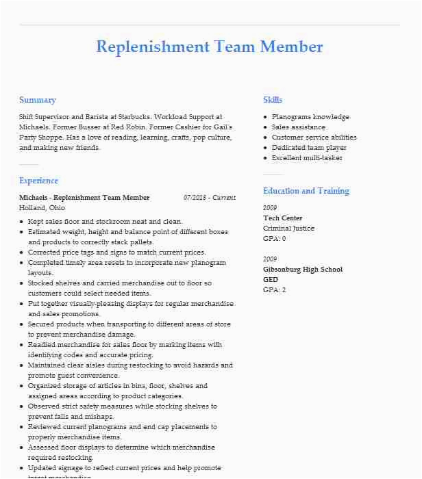 Sample Resume for Replenishment Team Member Replenishment Team Member Resume Example Woolworths