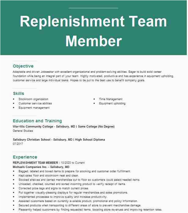 Sample Resume for Replenishment Team Member Replenishment Team Member Resume Example Woolworths