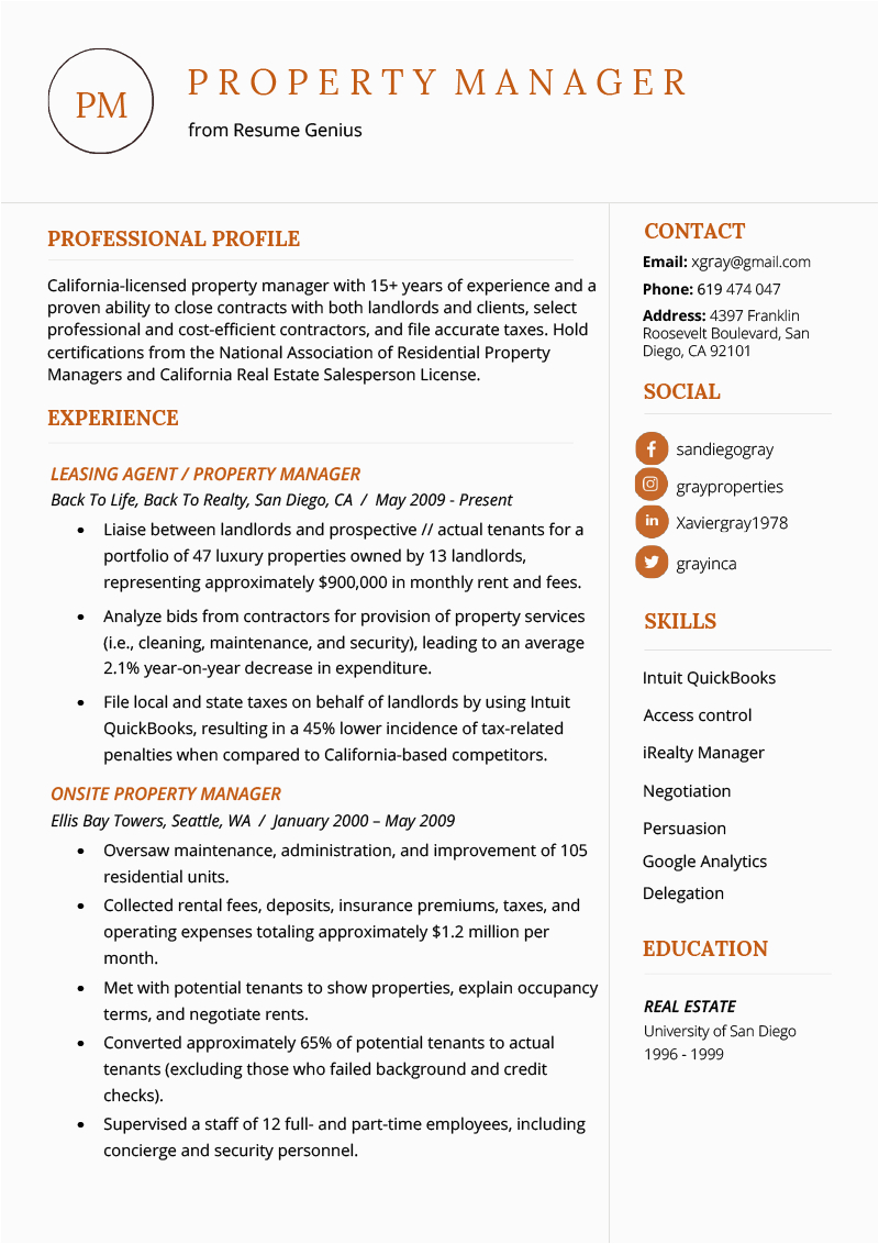 Sample Resume for Residential Property Manager Property Manager Resume Example & Writing Tips