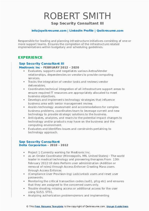 Sample Resume for Sap Security Consultant Sap Security Consultant Resume Samples