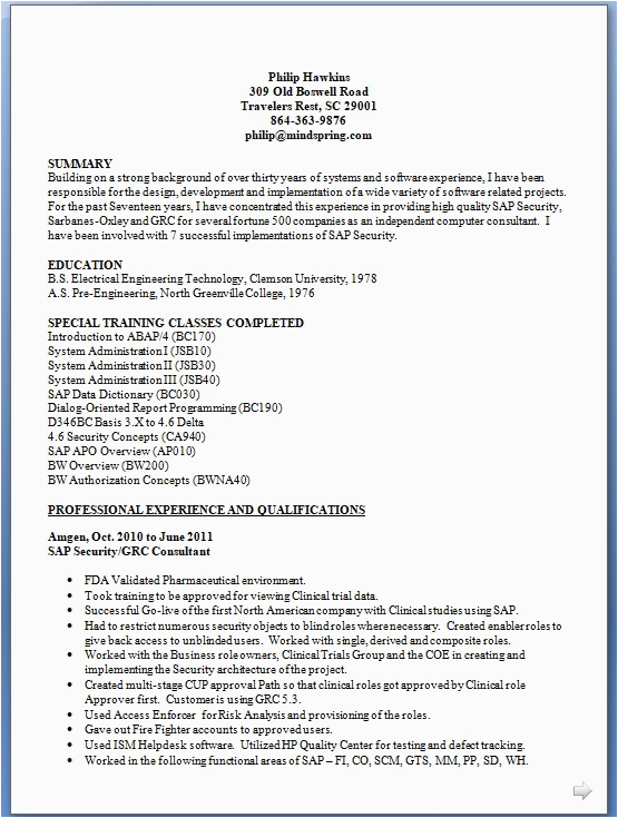 Sample Resume for Sap Security Consultant Sap Security Consultant Sample Resume format In Word Free