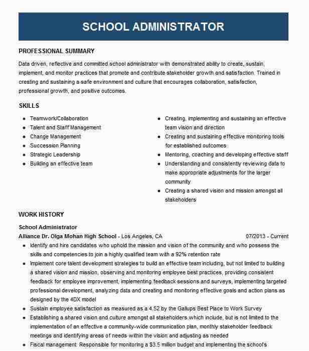 Sample Resume for School Administrator Position School Administrator Resume Example Cobb County School