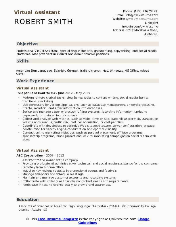 Sample Resume for Virtual assistant with No Experience Virtual assistant Resume No Experience February 2021