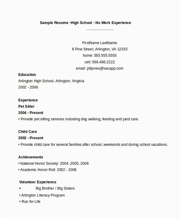 Sample Resume High School Student No Job Experience Resume for Highschool Graduates with No Work Experience