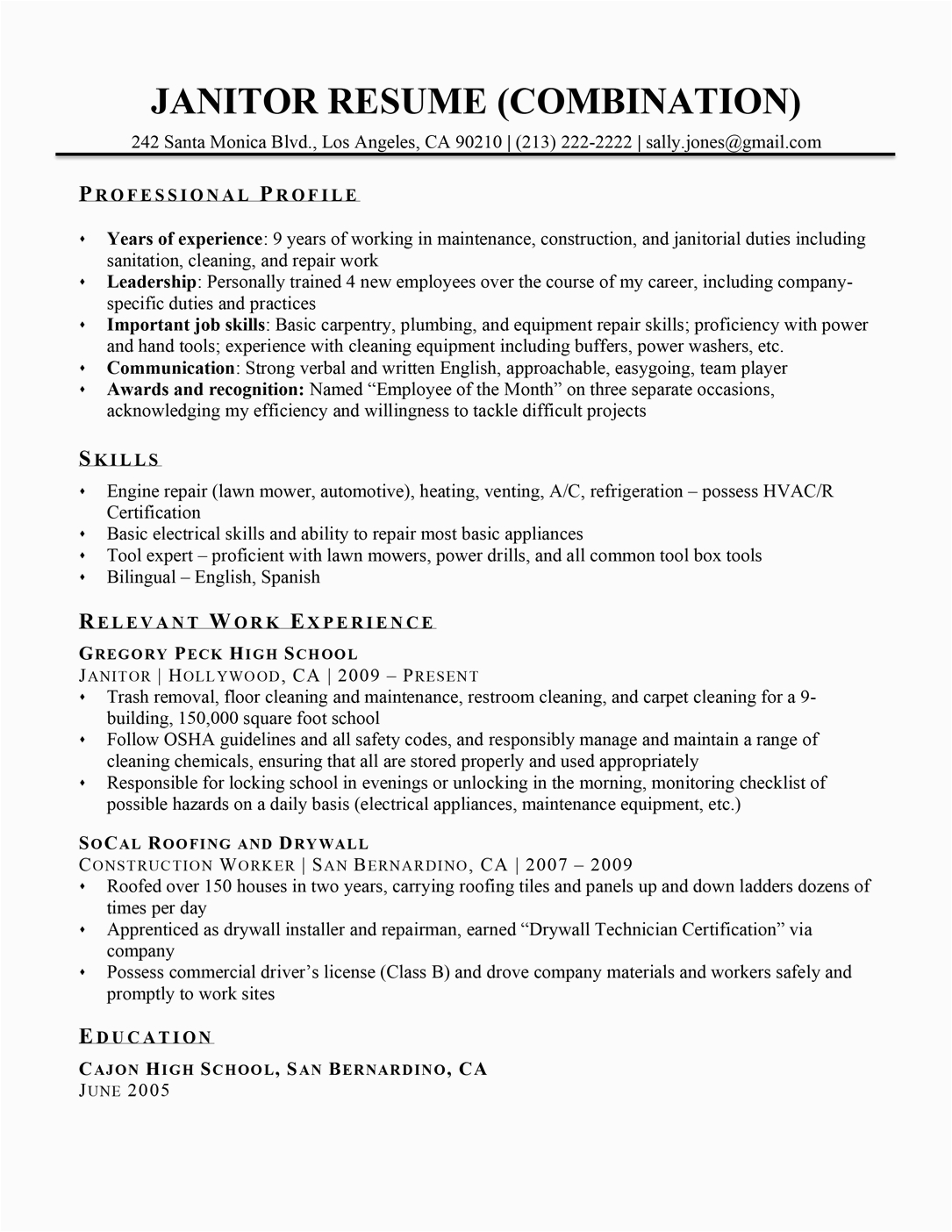Sample Resume Objective for Janitorial Position Janitor Resume Sample