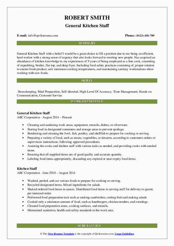 Sample Resume Objective for Kitchen Staff Kitchen Staff Resume Samples