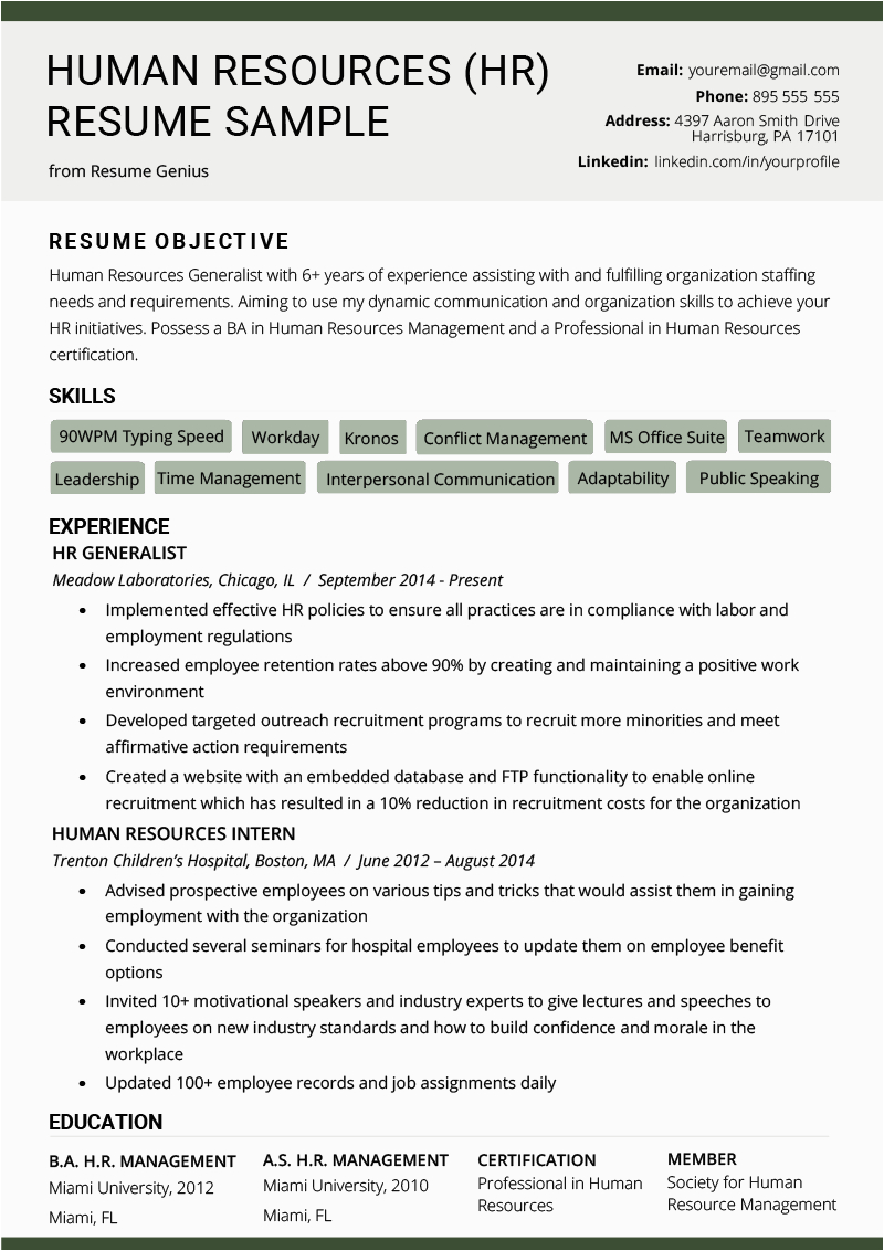 Sample Resume Objectives for Human Resources Human Resources Hr Resume Sample & Writing Tips
