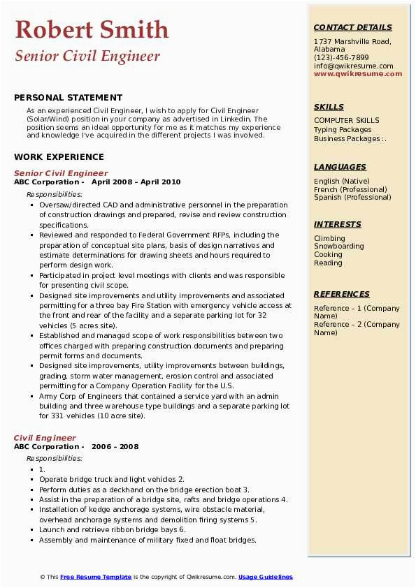 Senior Civil Engineer Resume Sample Pdf Civil Engineer Resume Samples