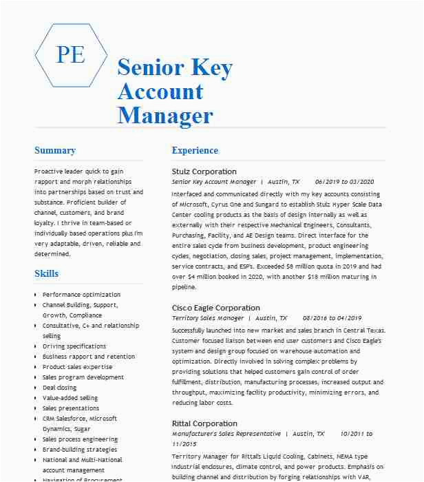 Senior Key Account Manager Resume Sample Senior Key Account Manager Resume Example Pany Name