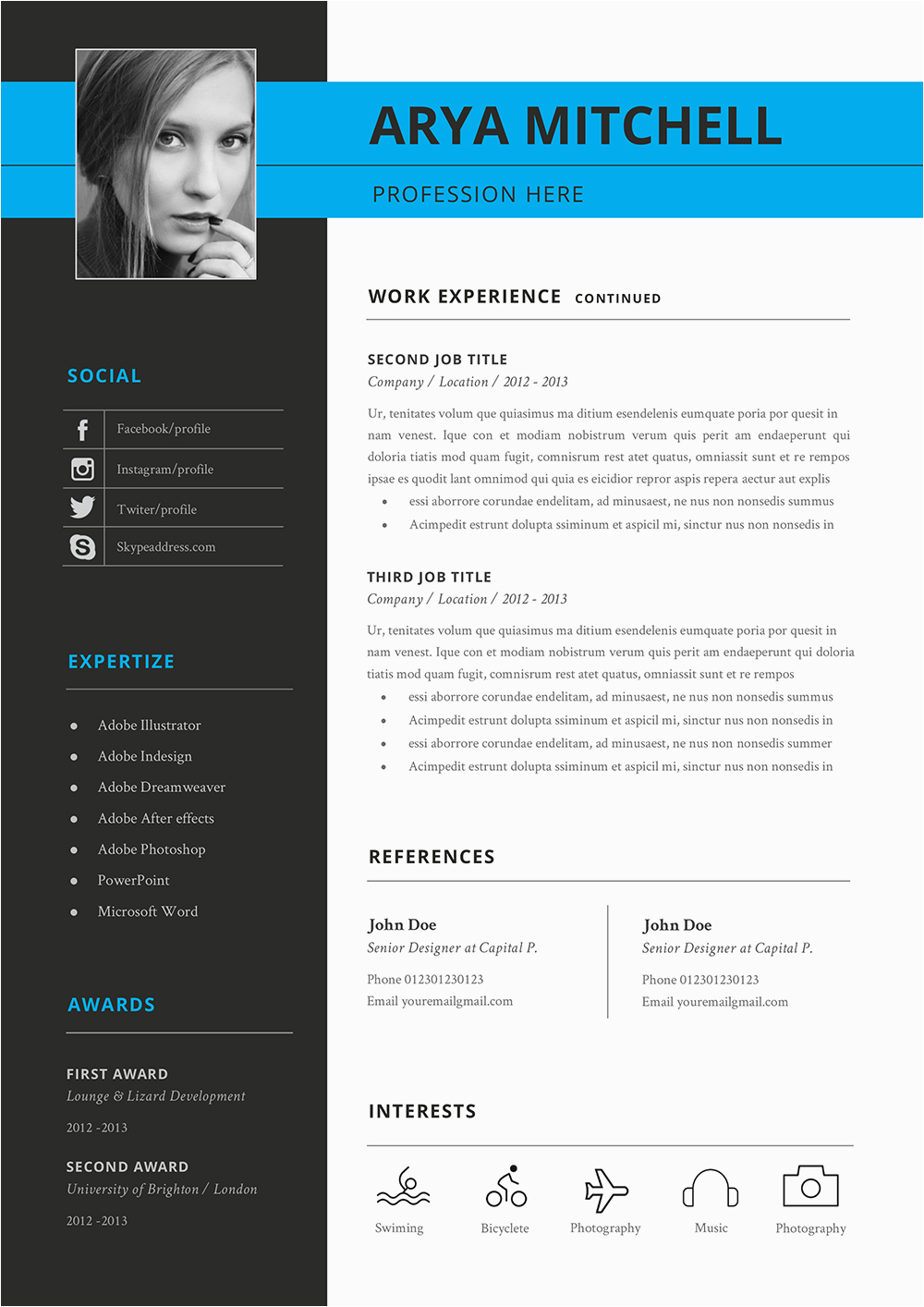 Two Column Resume Template Free Download Creative Resume Template Two Column In Word format to Download