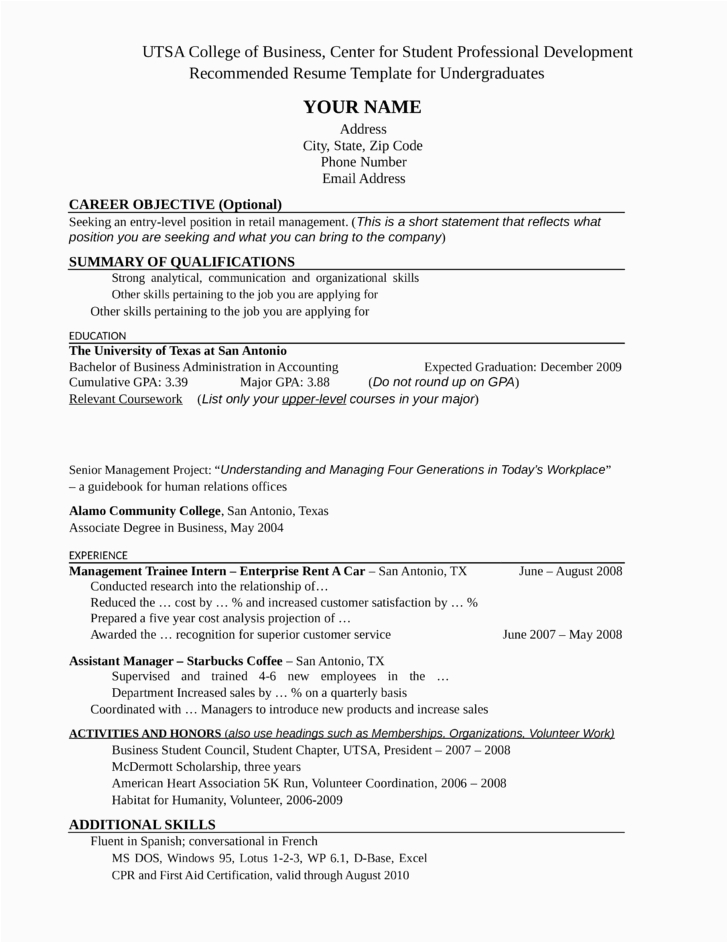 Utsa College Of Business Resume Template Entry Level & Freshers assistant Store Manager Resume Template