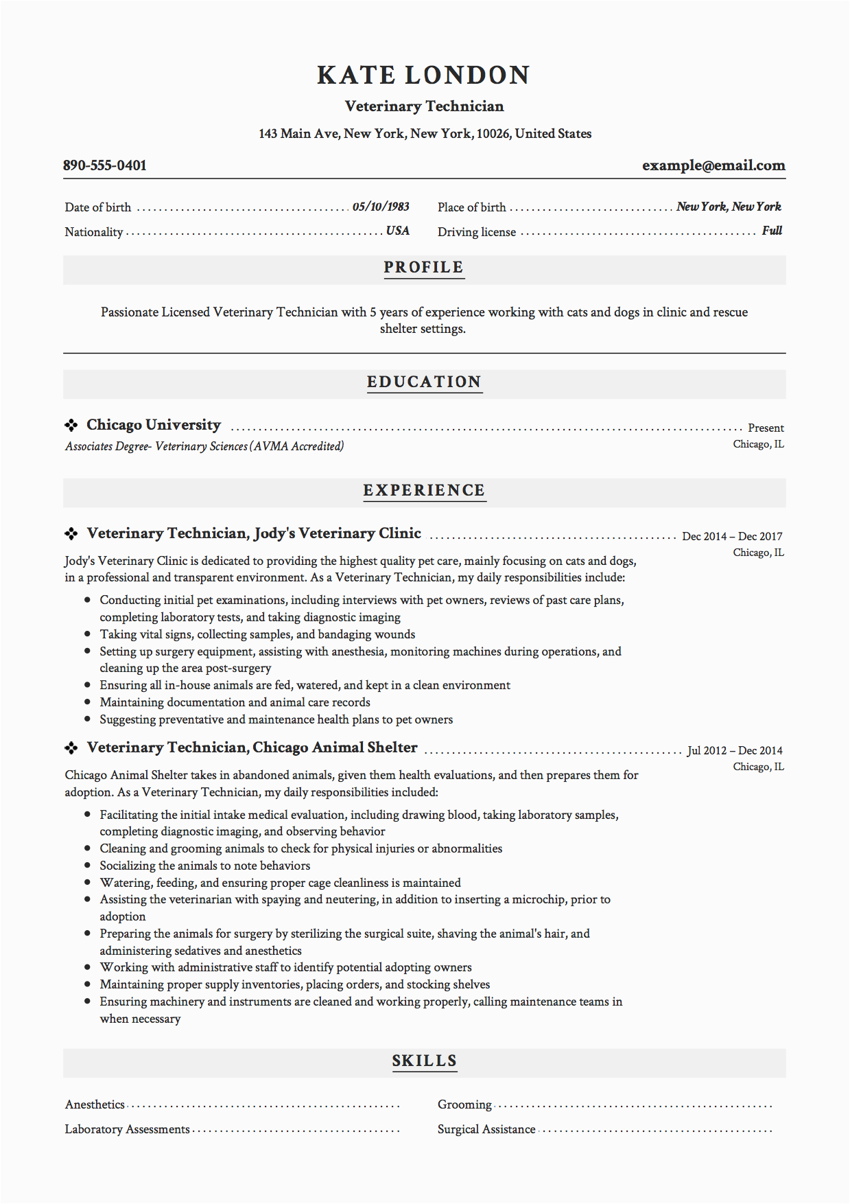 Veterinary assistant Resume Sample with No Experience Guide Veterinary Technician Resume 12 Samples Pdf 2020